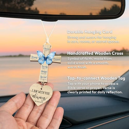Christian Gifts for Men, Daily Bible Verse Cross for Car Mirror Hanging - color: God Says You Are