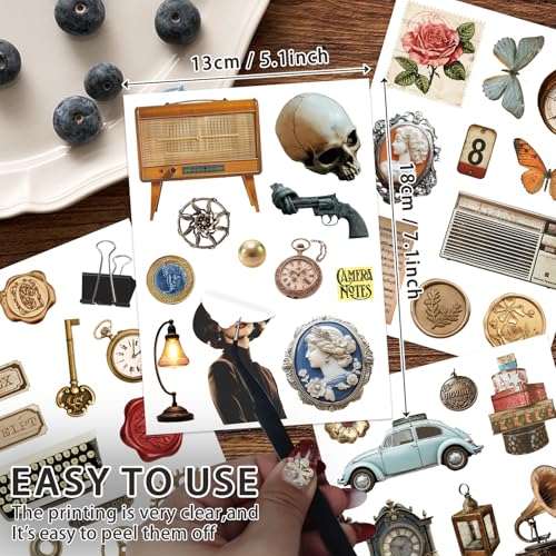 Bomichi Vintage Sticker Book, 30 Sheets 308 Pcs Aesthetics Stickers for Journaling Scrapbooking Bullet Journals Planners Letter Card Making - style: Vintage sticker book