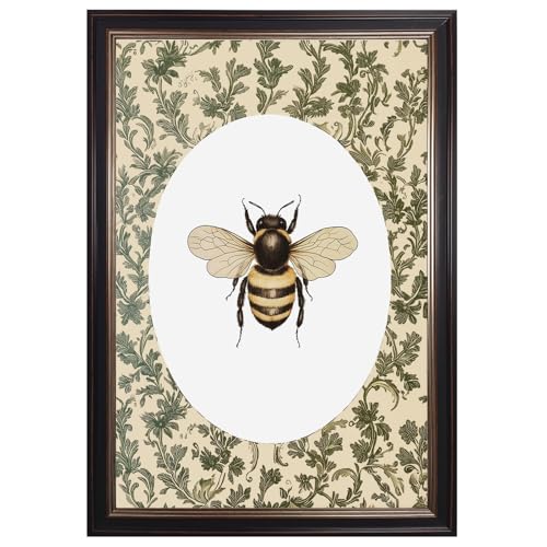 Black Framed Vintage Bee Botanical Wall Art Antique Insect Bumblebee Canvas Posters Print Classic Natural Honey Painting Picture Rustic Garden Floral Artwork for Cottage Home Decor 16x20inch - color: Bee - Black Framed, size: 16"L x 20"W