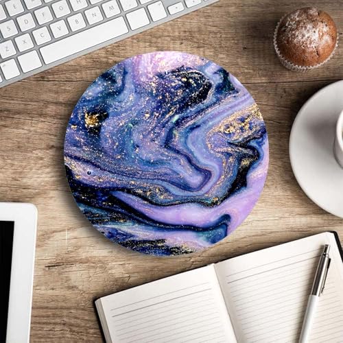 Mouse Pad, Purple Marble Pattern Mouse Pad, Washable Round Cloth Mousepad for Office Laptop, Non-Slip Rubber Base for Wireless Mouse for Computer Desk 7.9×7.9×0.12 inches - color: Purple Marble Pattern