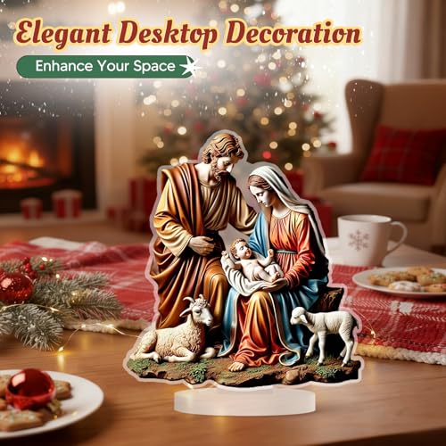 Menolana Virgin Mary and Jesus Statue 2D Acrylic Jesus Figurine Religious Holy Family Statues for Living Room Bedroom Home Tabletop Decor
