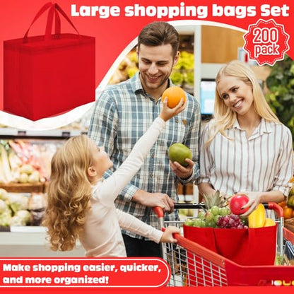 Windyun Reusable Grocery Bags Non Woven with Handles - color: Red