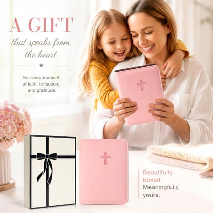Ospelelf Removable Prayer Journal with Leather Pink 6 Ring Binder 3-Month - color: pink