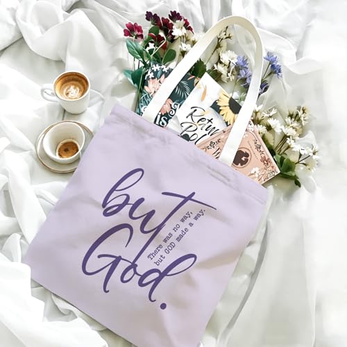 Bible Tote Bags Cute Christian Preppy Canvas Tote Bag Christian Gifts for Women Reusable Shopping Bags(Parent) - color: But God-2