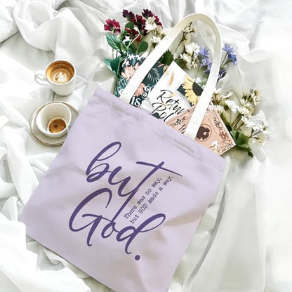 Bible Tote Bags Cute Christian Preppy Canvas Tote Bag Christian Gifts for Women Reusable Shopping Bags(Parent) - color: But God-2