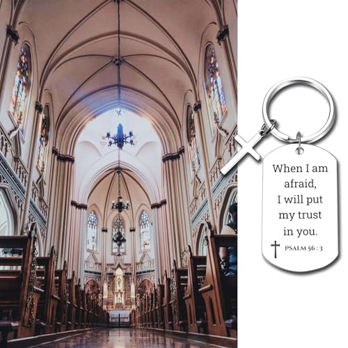 GiftYou Inspirational Scripture Metal Key Chains with Cross Pendant - Bible Verse Keychain Religious Gift for Christian - color: Psalm 56:3
