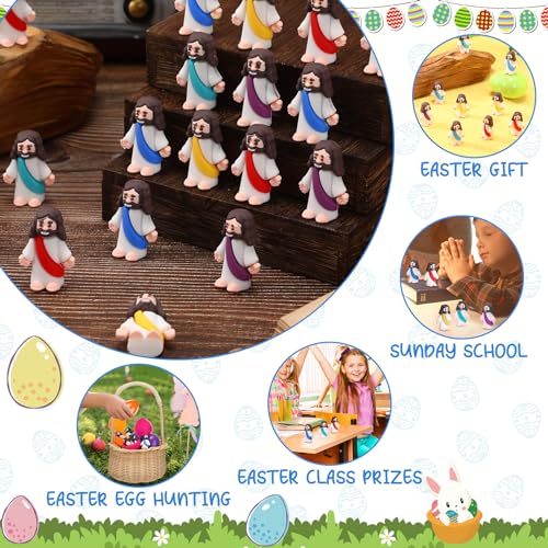 Barydat 120 Pcs Prefilled Jesus Easter Eggs with Little Religious Figurines Resin Toys Miniature Jesus Doll Gifts Eggs for Sunday School Easter Hunt Party Baptism Gift (Original) - style: Original