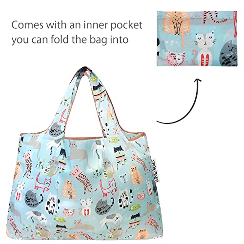 allydrew Large Foldable Tote Nylon Reusable Grocery Bags - color: Set of 2, Cool Cats, size: Large & Small (Set of 2)