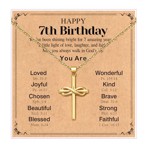 Happy 6-16th Birthday Gifts for Girls,Cross Necklace Decorations - style: Happy 7th Birthday