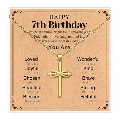 Happy 6-16th Birthday Gifts for Girls,Cross Necklace Decorations - style: Happy 7th Birthday