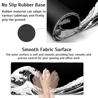 Dark Wave Mouse Pad,35.4 x 15.7 Inch Large Mouse Mat Non-Slip Rubber Stitched Edges for Writing Desk,Office,Home,Laptop - color: Dark Wave, size: 35.4L x 15.7W inches