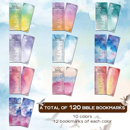 120 Pcs Colorful Bible Emergency Numbers Bookmark Christian Bookmarks Bible Verse Bookmarks for Church Welcome Gifts Sunday School Prayer Reading Rewards 2.3 x 5.3inch - color: Colorful