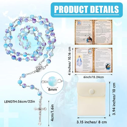 Quelay Rosary Catholic for Women Prayer Card - color: Blue-purple, style: Glass Pearls