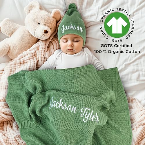 Personalized Baby Blanket with Name, GOTS Organic Custom Baby Blanket