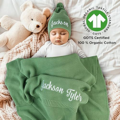 Personalized Baby Blanket with Name, GOTS Organic Custom Baby Blanket