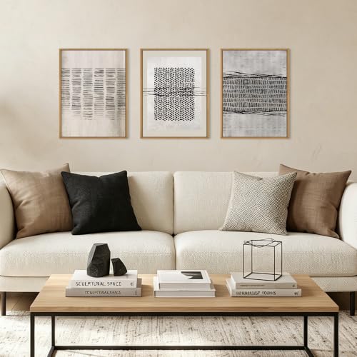 Black and Beige Abstract Minimalist Framed Canvas Wall Art-12"x16"x3 - color: Black and Grey Geometry Dot Wall Art, size: 12"L x 16"W