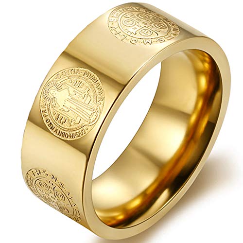 Jude Jewelers 8mm Stainless Steel Saint Benedict Exorcism Ring Jesus Cross Demon Protection CSBP - color: Gold
