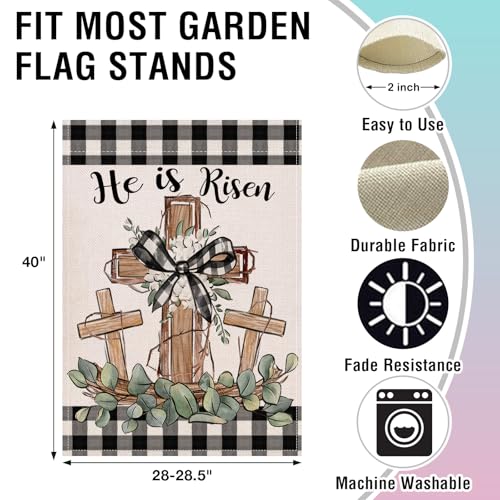 Artofy Christian Easter Cross Large Decorative House Flag, Religious He is - color: Black He is Risen, size: 28'' x 40''