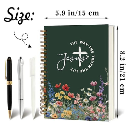 Christian Notebook Journal - Jesus The Way The Truth The Life Christian Gifts for Women, Inspirational Bible Journal Notebooks for Note Taking, Bible Study, Prayer & Church Notes, A5 Spiral Notebook (Jesus-Green) - color: Jesus-Green