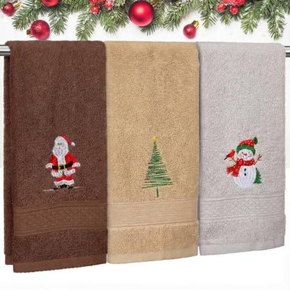 SmoothNovelty 3 Pcs Christmas Hand Towels for Bathroom, Brown, Santa Claus - color: Santa Claus, size: 13.3 x 29.5 inches