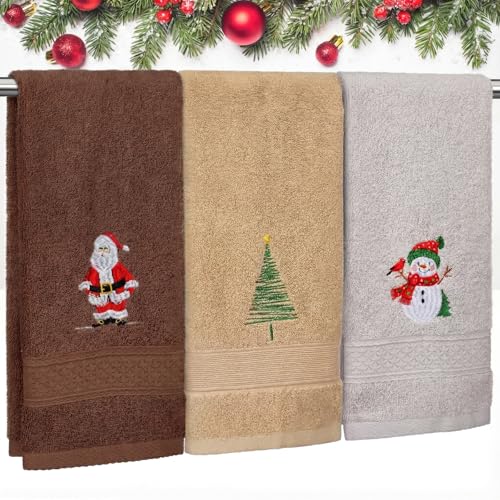 SmoothNovelty 3 Pcs Christmas Hand Towels for Bathroom, Brown, Santa Claus - color: Santa Claus, size: 13.3 x 29.5 inches