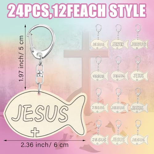 Yuntau 24 Pcs Jesus Faith Fish Keychain Crafts, Vbs Wooden Craft - style: Jesus Fish