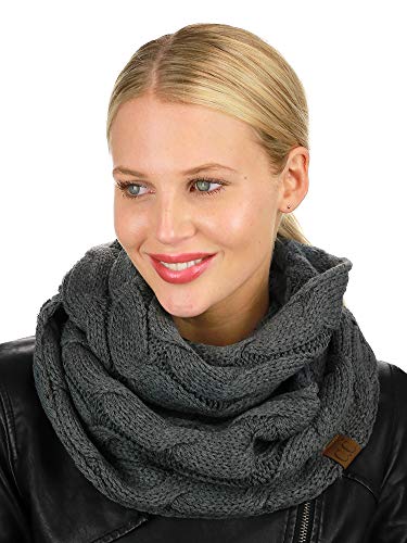 C.C Women's Winter Cable Knit Sherpa Lined Warm Infinity Pullover Scarf - color: Dark Melange Grey