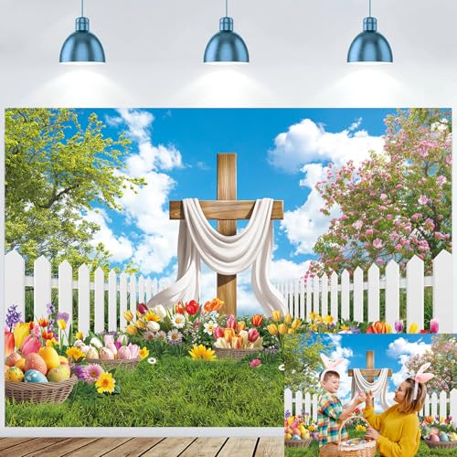 Easter Backdrop He is Risen Backdrop Religious Jesus Cross Photo Background - size: 10x8FT（300x240cm）