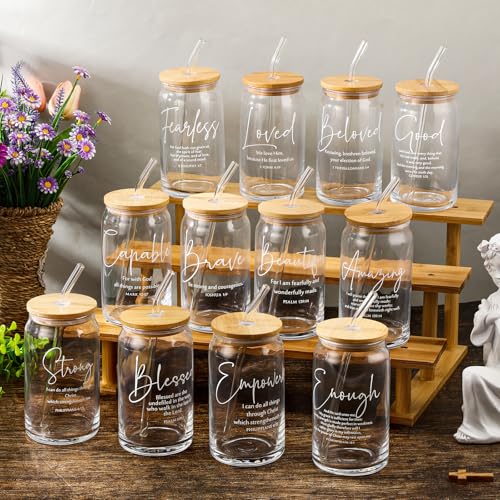 Funnymoom 12 Pcs Christian Gift Bulk 16 oz Bible Glass Cups, Classic - style: Classic