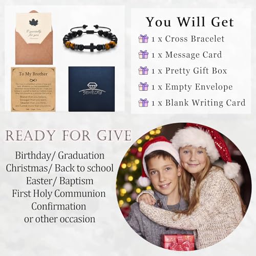 Cross Bracelet Gifts for Men Boys, Cross Beads Bracelet Christian Christmas Easter Basket Stuffers Baptism Jewelry Gifts for Man Him Son Grandson Nephew Brother Godfather Godson - style: Brother
