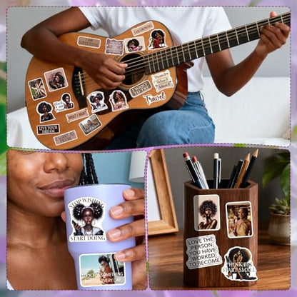 Black Women Stickers for Women - 50 Pcs Black Girl Water Bottle Stickers for Vision Board, Inspirational Waterproof Scrapbook Decals, Motivational Vinyl Sticker for Laptop Journaling - style: Black Girl Inspirational