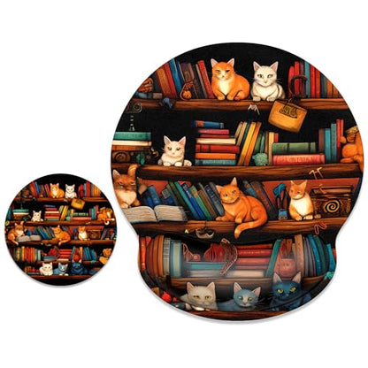 ITNRSIIET Ergonomic Mouse Pad with Wrist Support Wrist Rest Smooth Surface Non-Slip Rubber Base Comfortable Office Supplies Pain Relief, 9.8 x 9.1 inches, Cat on the Desk - color: Cat on the Desk