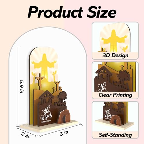 He Is Risen Wooden Easter Decor, Resurrection Scene Empty Tomb, Christian Table Decorations Indoor, Catholic Cross Jesus Religious Easter Gifts Decor For Church,Home, Office -A08 - color: Golden Sunrise