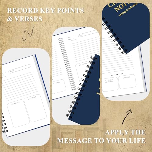 Church Notes Journal, Sermon Notes Notebook with Waterproof Clear PVC Cover, 100GSM No-Bleed Paper, Spiral Bound, 158 Pages, Christian Church Notebook for Bible Study, Worship & Reflection