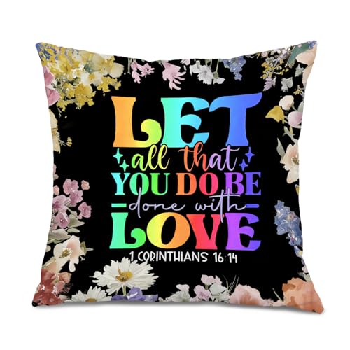 Vintage Colorful Wildflower Christian Pillow Cover 18x18, Let All that You Do Be Done with Love Bible Verse Decorative Throw Pillow Cover for Bedroom Living Room Home - color: Color 02