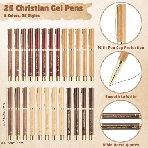 Feifeiya 25 Sets VBS Christian Church Gifts Bulk Bible Verse Plastic Gel Pen Religious Silicone Keychains Scripture Bookmarks for Men Women Empowerment Sunday Study Group Gifts(Wood Color) - color: Wood Color