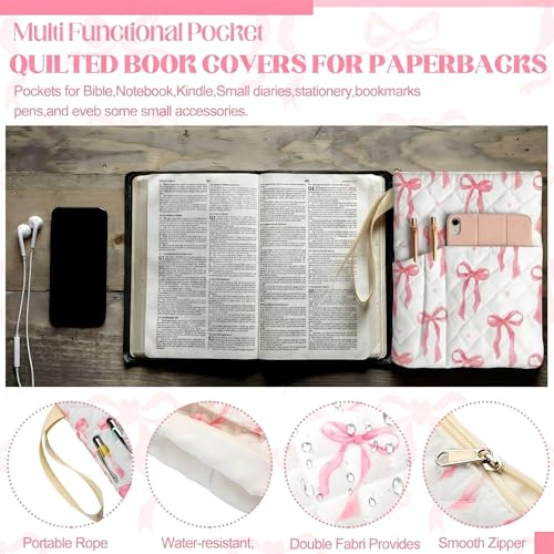 Gilprop Bible Book Sleeve 11" x 9" Pink Bow Quilted Zippered - style: Pink Bow