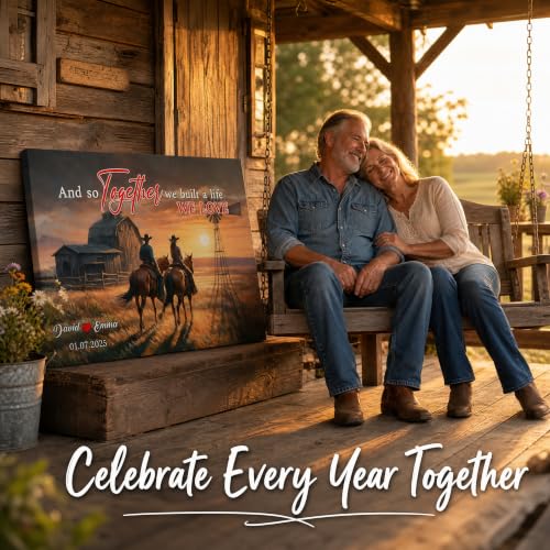 Ipplee Personalized Romantic Cowboy Couple on Horse Sunset Canvas Wall Art - color: Design20