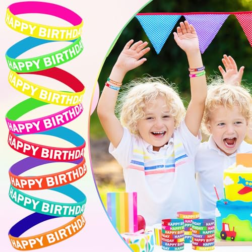 JUNEBRUSHS 42pcs Happy Birthday Silicone Bracelets Classroom Reward Gifts - style: Happy Birthday Style