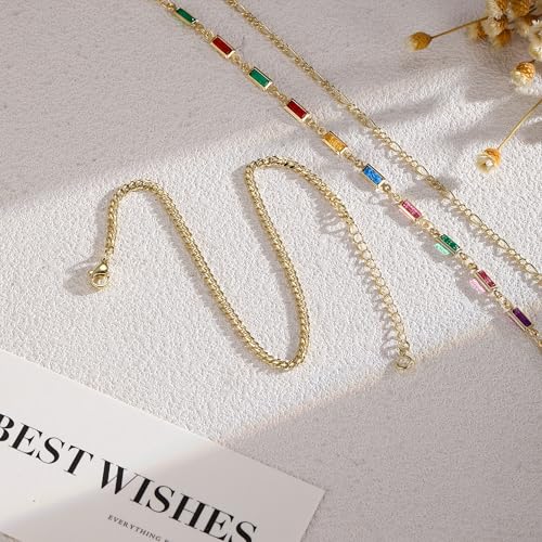 Ankle Bracelets for Women Waterproof Non Tarnish Anklet - style: 3 Layered Cuban&Figaro-GD