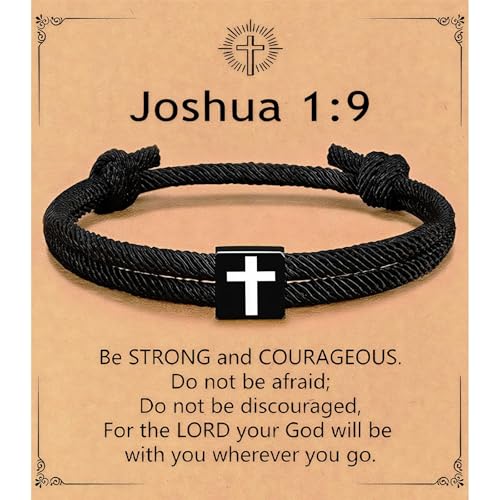 Baptism Gifts for Boys,Braided Rope Cross Bracelet for Kids,First Communion Gifts Boys Christian Christening Graduation (Joshua 1:9) - color: Joshua 1:9