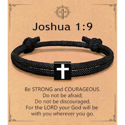 Baptism Gifts for Boys,Braided Rope Cross Bracelet for Kids,First Communion Gifts Boys Christian Christening Graduation (Joshua 1:9) - color: Joshua 1:9