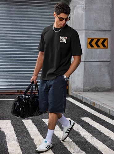 Herberton Men's Graphic T-Shirt Loose Fit Cotton Fashion Casual Streetwear Crewneck Short Sleeve Tee (S-XXL) - color: Black - Eagle Flag, size: Small