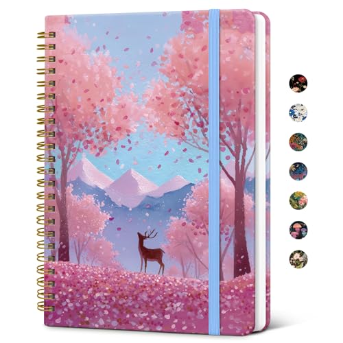 Taja Lined Spiral Journal for Women, A5 Cute Hardcover Notebook for Work - color: Z-Blossom Valley