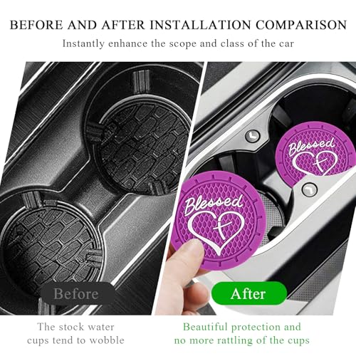 KVAEY 2 PCS Car Cup Holder Coasters, 2.76 Inch Anti Slip Vehicle Drink Mats with Cute Blessed Cross and Heart, Shockproof, Universal Car Accessories (Dark Purple, 2 PCS) - color: Dark Purple, size: 2 PCS
