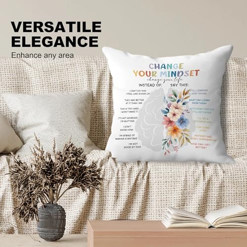 Mental Health Pillow Covers 18x18, Therapy Office Decor, Change Your Mindset Change Your Life Inspirational Decorative Throw Pillow Covers for Classroom School Counselor Office - color: Change Your Mindset