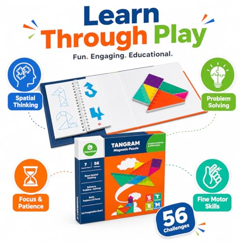 TRAVOFUN Magnetic Tangram Puzzle | Travel Games for Kids Ages 4-8 - style: Tangrams Game