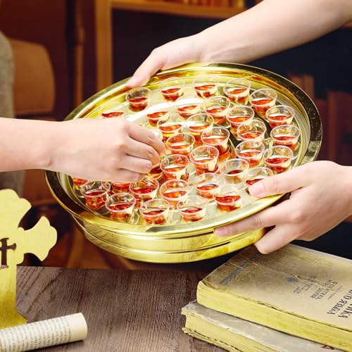 Jingmore Communion Ware 3 Holy Wine Serving Trays with 1 Cover, Gold - color: Gold