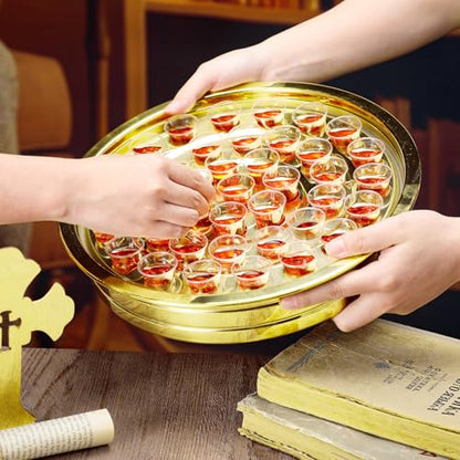 Jingmore Communion Ware 3 Holy Wine Serving Trays with 1 Cover, Gold - color: Gold