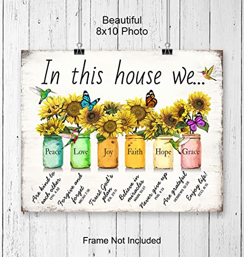 Christian Family Wall Art & Decor - Religious Wall Decor, Rustic God spiritual Scripture Sunflowers Christianity Home Decoration, The Bible Verse Picture, Inspirational Christian Gifts for Women Woman